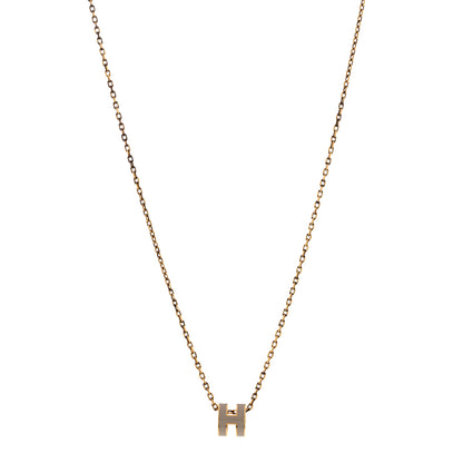 Hermes Lacquered Gold Mini Pop H Pendant Necklace Marron Glace 1 of 7
