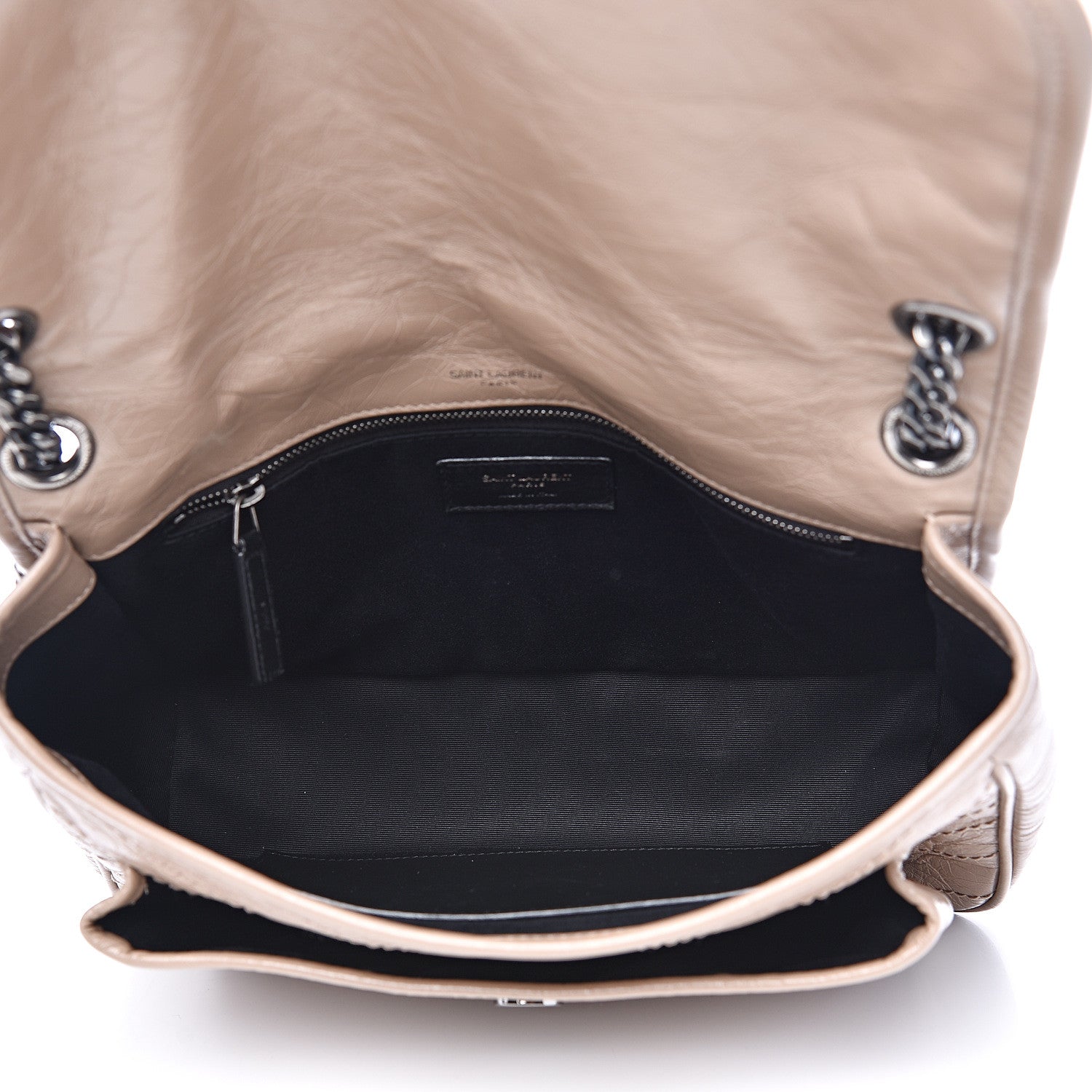 Saint Laurent Crinkled Calfskin Matelasse Monogram Medium Niki Chain Satchel Light Taupe 4 of 10