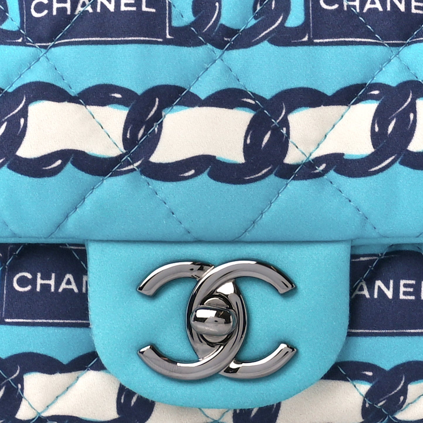 Silk Chain Printed Medium Single Flap Blue
