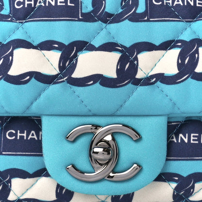 Chanel Silk Chain Printed Medium Single Flap Blue 9 of 12