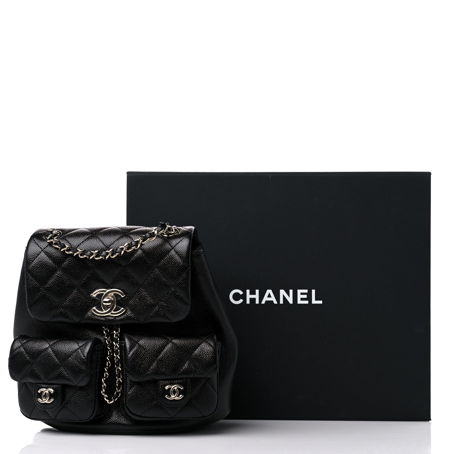 Chanel Shiny Caviar Quilted Small Duma Pockets Drawstring Backpack Black 10 of 10