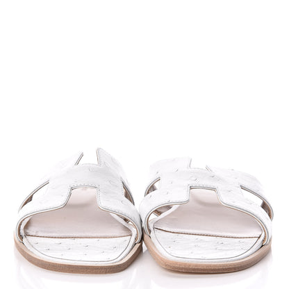 Hermes Ostrich Oran Sandals 39 White 2 of 7