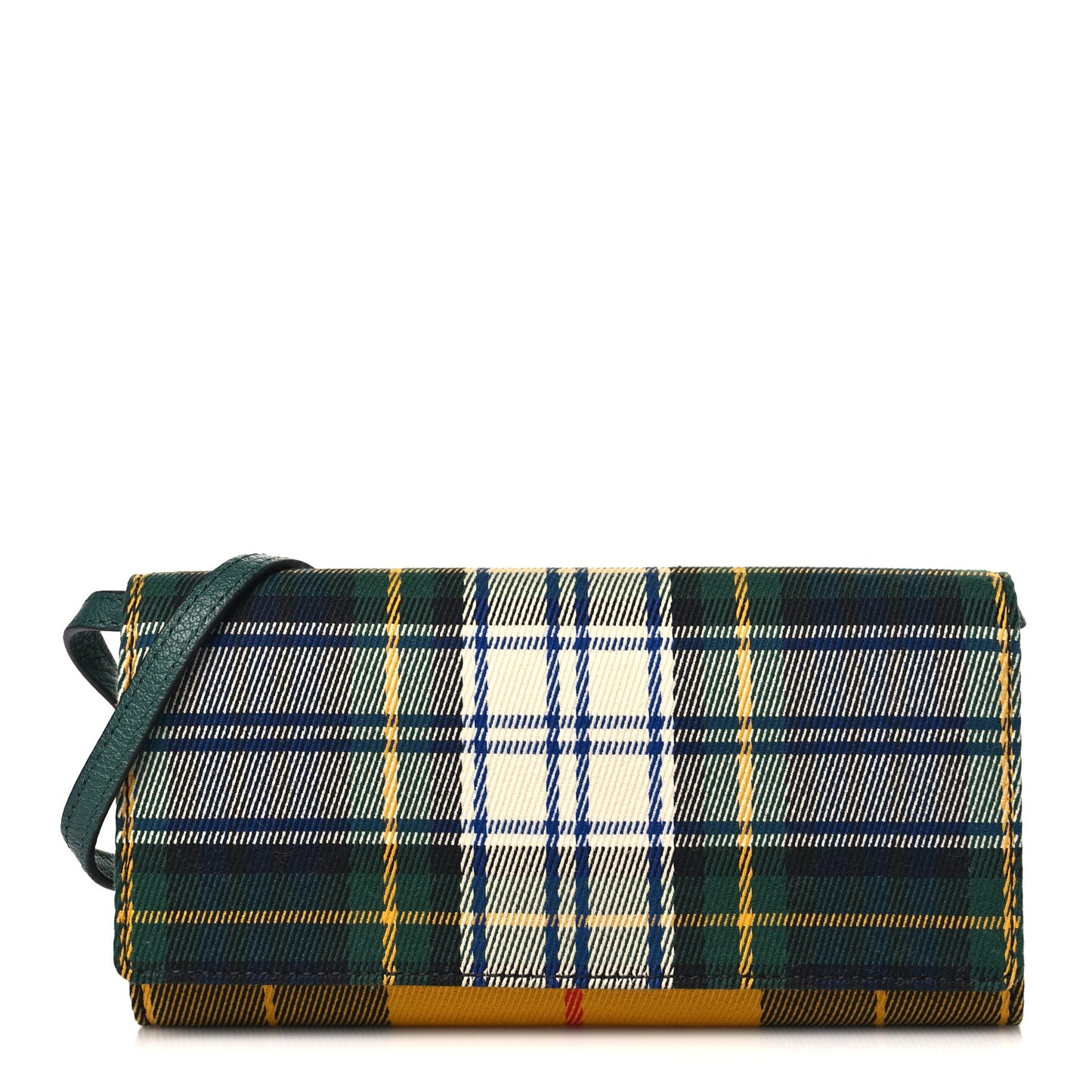 Canvas Tartan Check Mix Henley Wallet on Chain Green Multicolor
