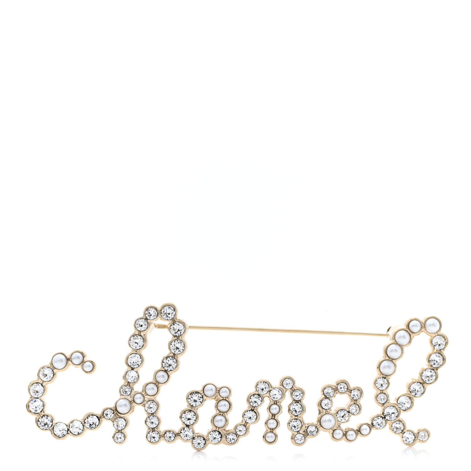 Chanel Metal Glass Swirling Pearls Brooch Pin Gold 1 of 5