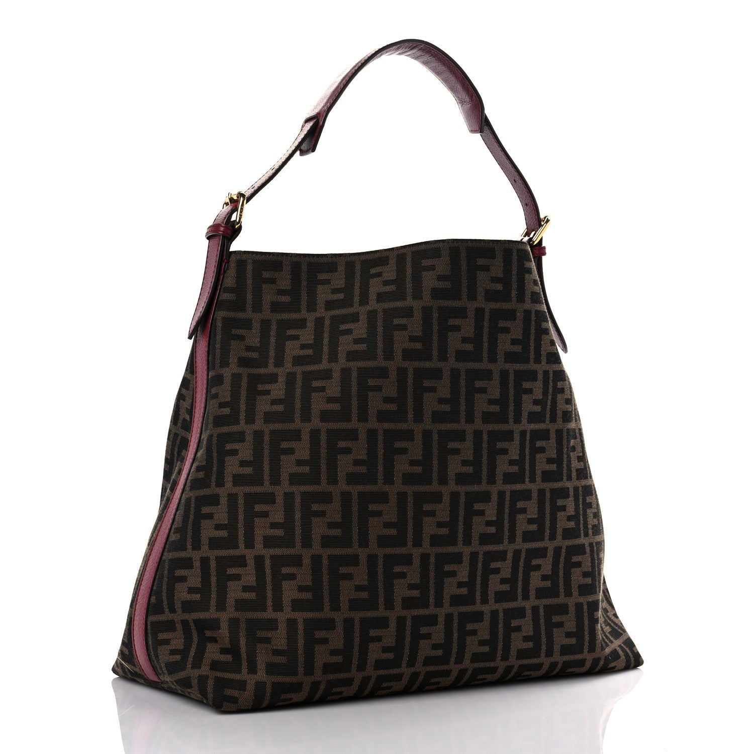 Fendi Zucca Vitello Artic Large Hobo Tobacco Burgundy 3 of 12