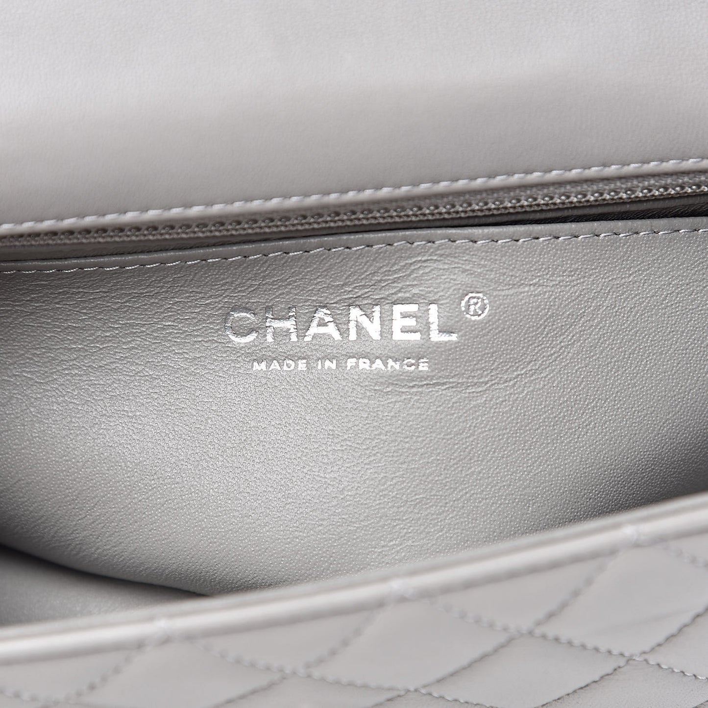 Lambskin Quilted Mini Rectangular Flap Grey