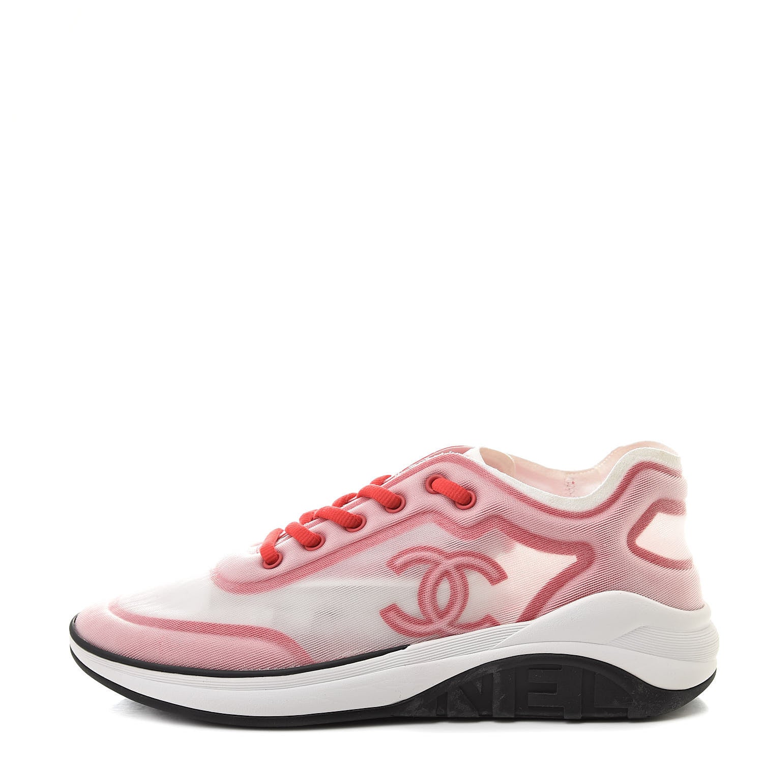 Chanel Mesh Lycra Womens CC Sneakers 41.5 White Red 1 of 7