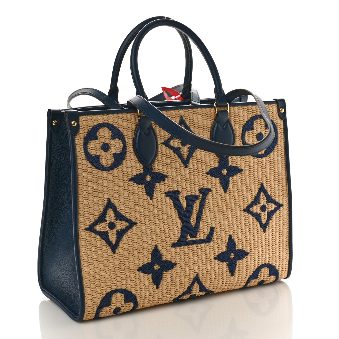 Raffia Calfskin Monogram Giant Onthego MM Blue
