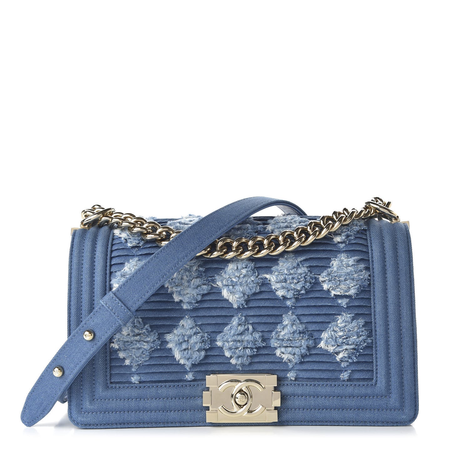 Denim Pleated Medium Boy Flap Light Blue