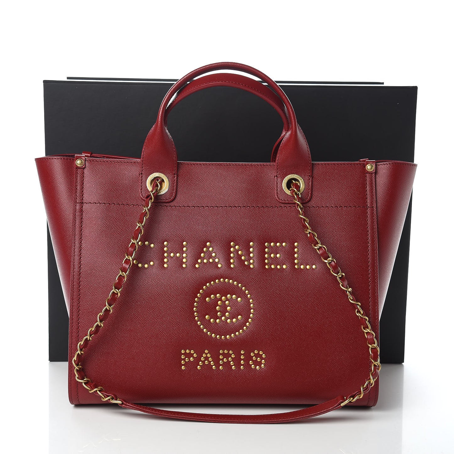 Caviar Small Studded Deauville Tote Burgundy