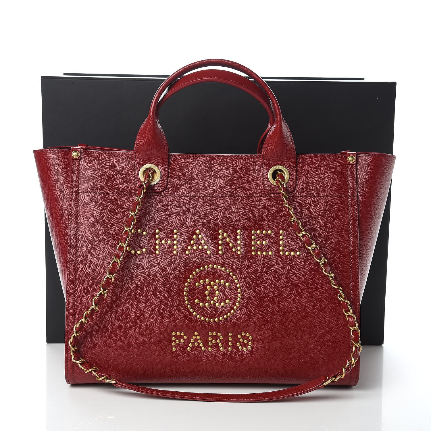 Chanel Caviar Small Studded Deauville Tote Burgundy 10 of 10