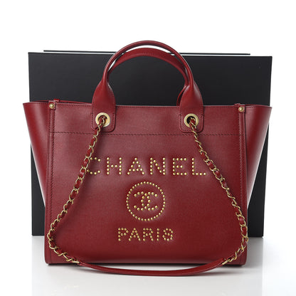Chanel Caviar Small Studded Deauville Tote Burgundy 10 of 10