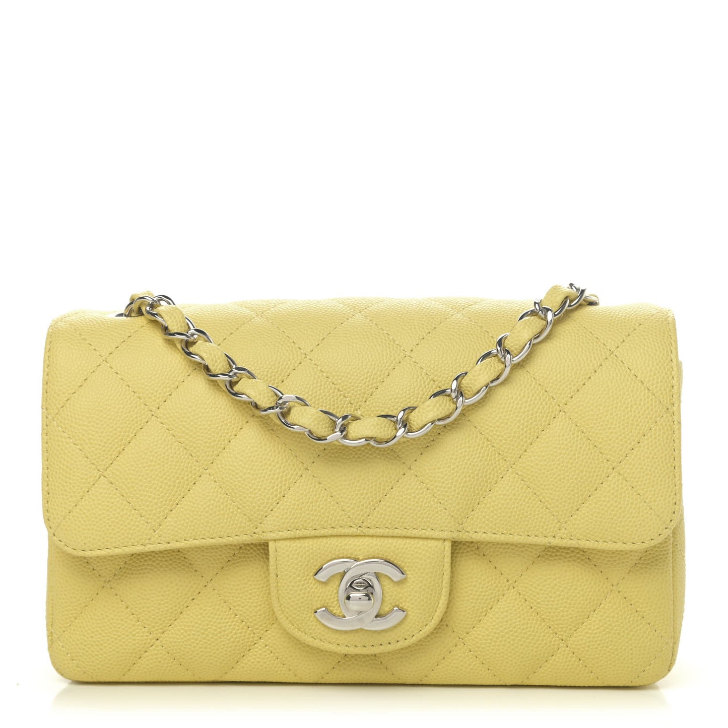 Caviar Quilted Mini Rectangular Flap Light Yellow