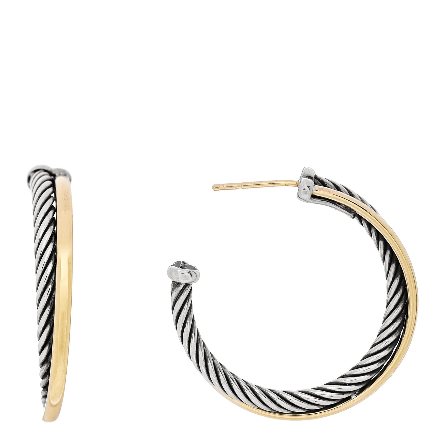 Sterling Silver 18K Yellow Gold 32mm Crossover Cable Hoop Earrings