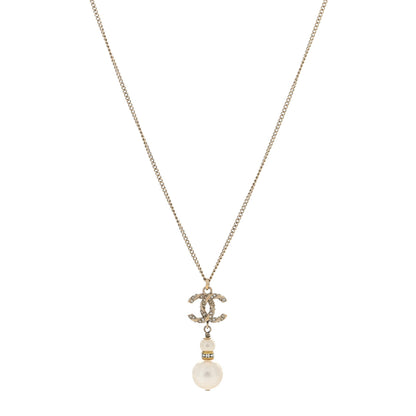 Chanel Crystal Pearl Twisted CC Drop Necklace Gold 1 of 3
