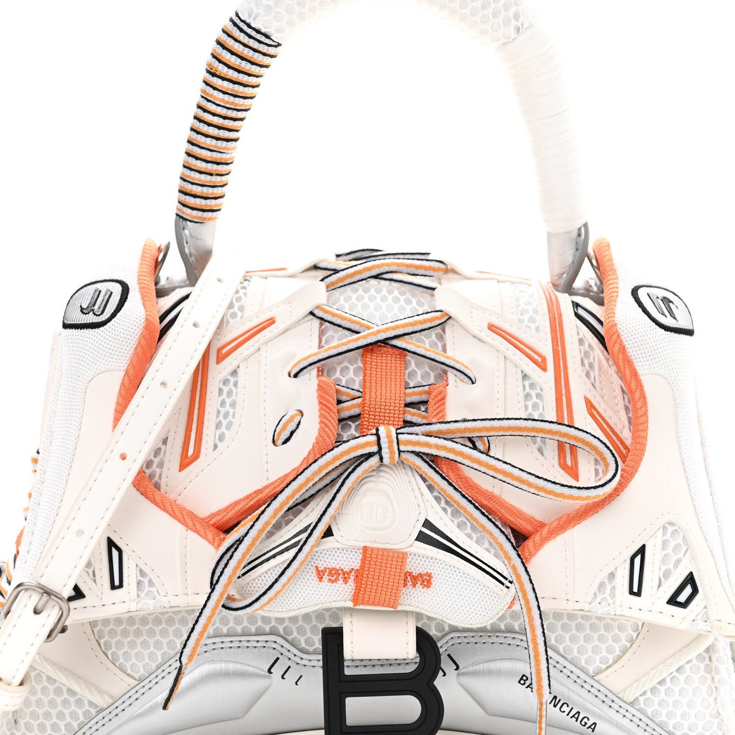 Faux Calfskin Fabric Glow In The Dark Small Sneakerhead Top Handle Bag White Orange