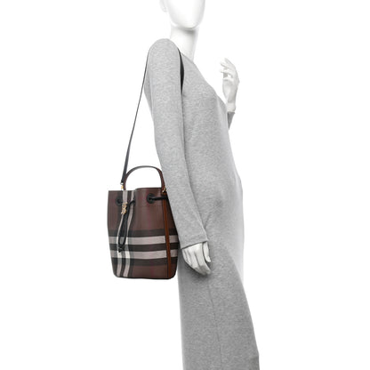 Burberry Giant Check Calfskin TB Bucket Bag Dark Birch 2 of 10