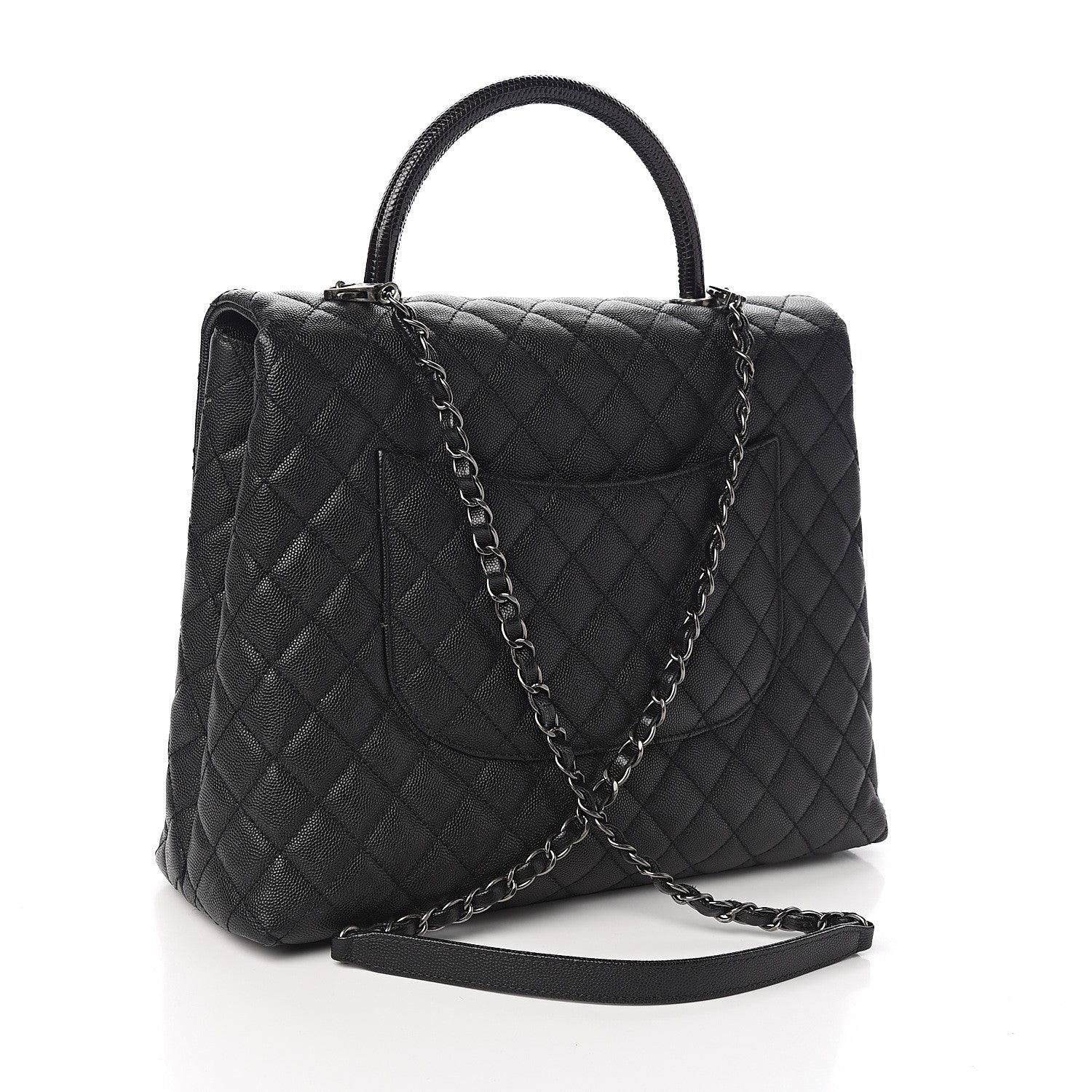 Chanel Caviar Lizard Quilted Large Coco Handle Flap Black 2 of 11