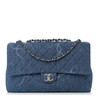 Chanel Denim Quilted CC Print Jumbo Single Flap Blue 1 of 9