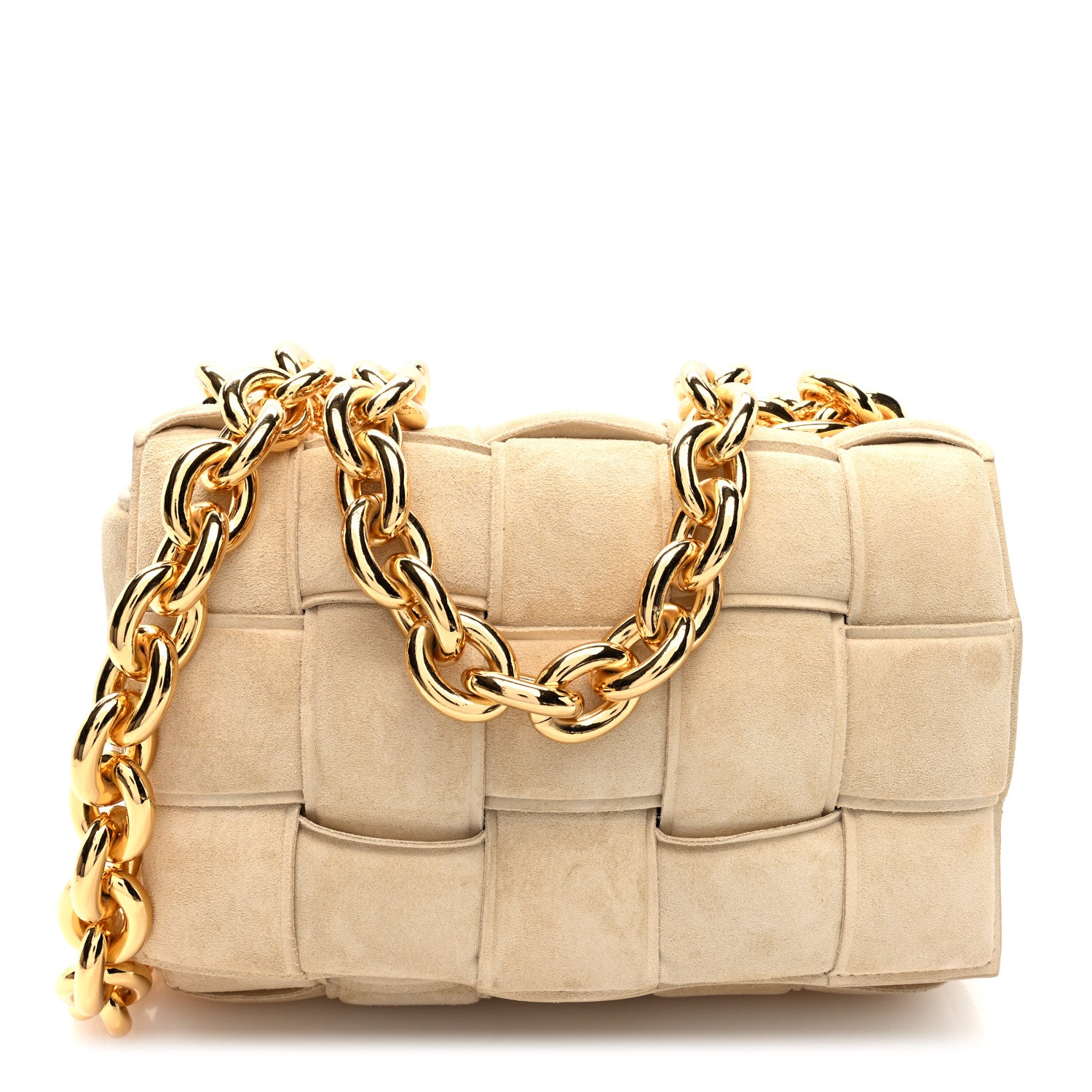 Bottega Veneta Suede Maxi Intrecciato Padded Chain Cassette Crossbody Bag Sand 1 of 9