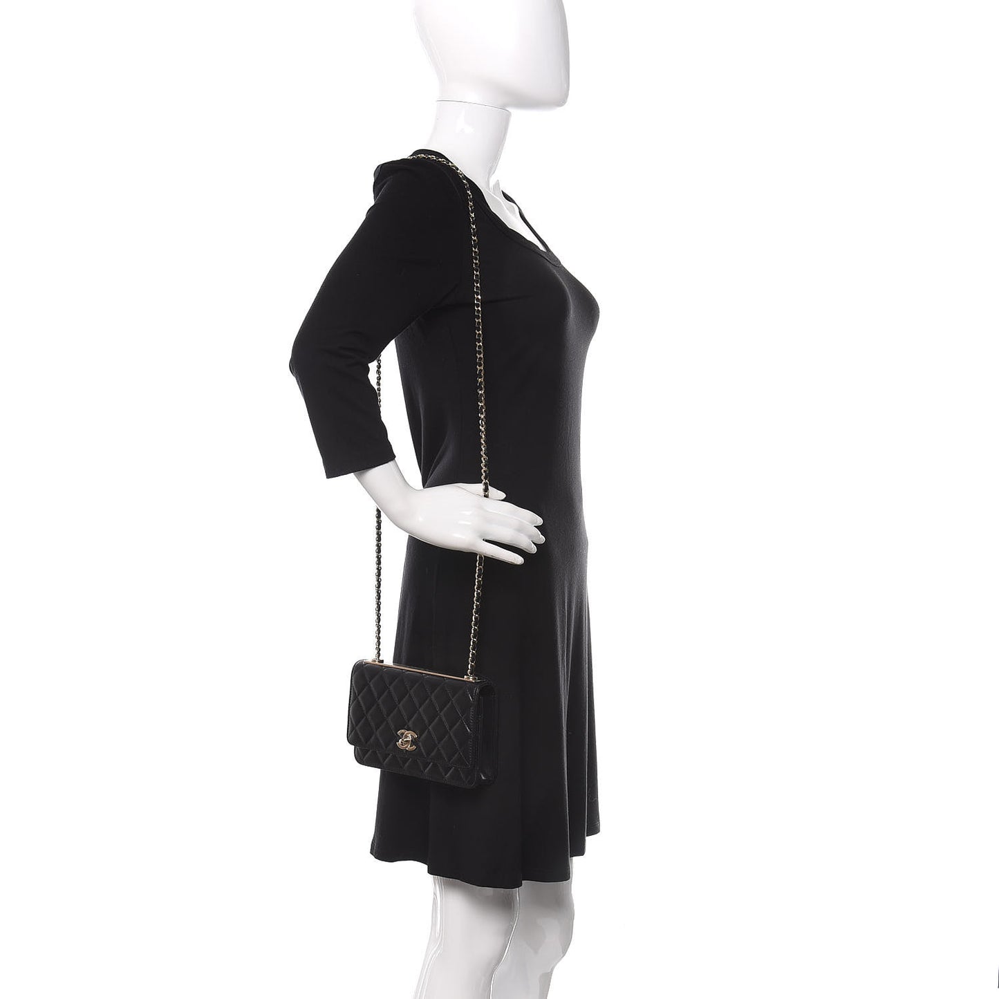 Lambskin Quilted Trendy CC Wallet On Chain WOC Black