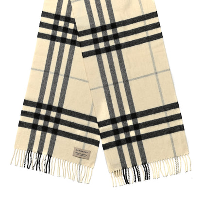 Burberry Cashmere Giant Check Icon Stripe Fringe Scarf Natural White 2 of 4
