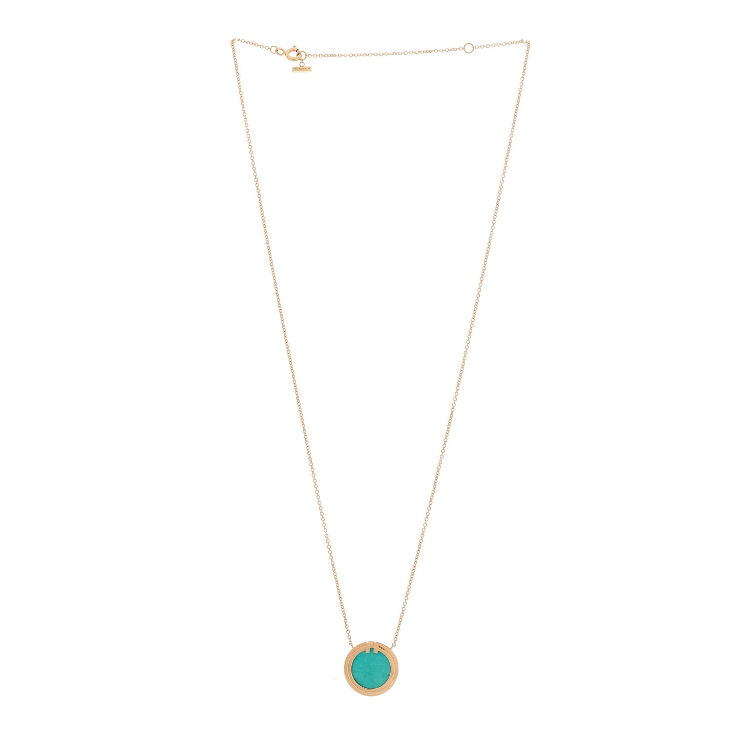 18K Rose Gold Turquoise T Circle Pendant Necklace