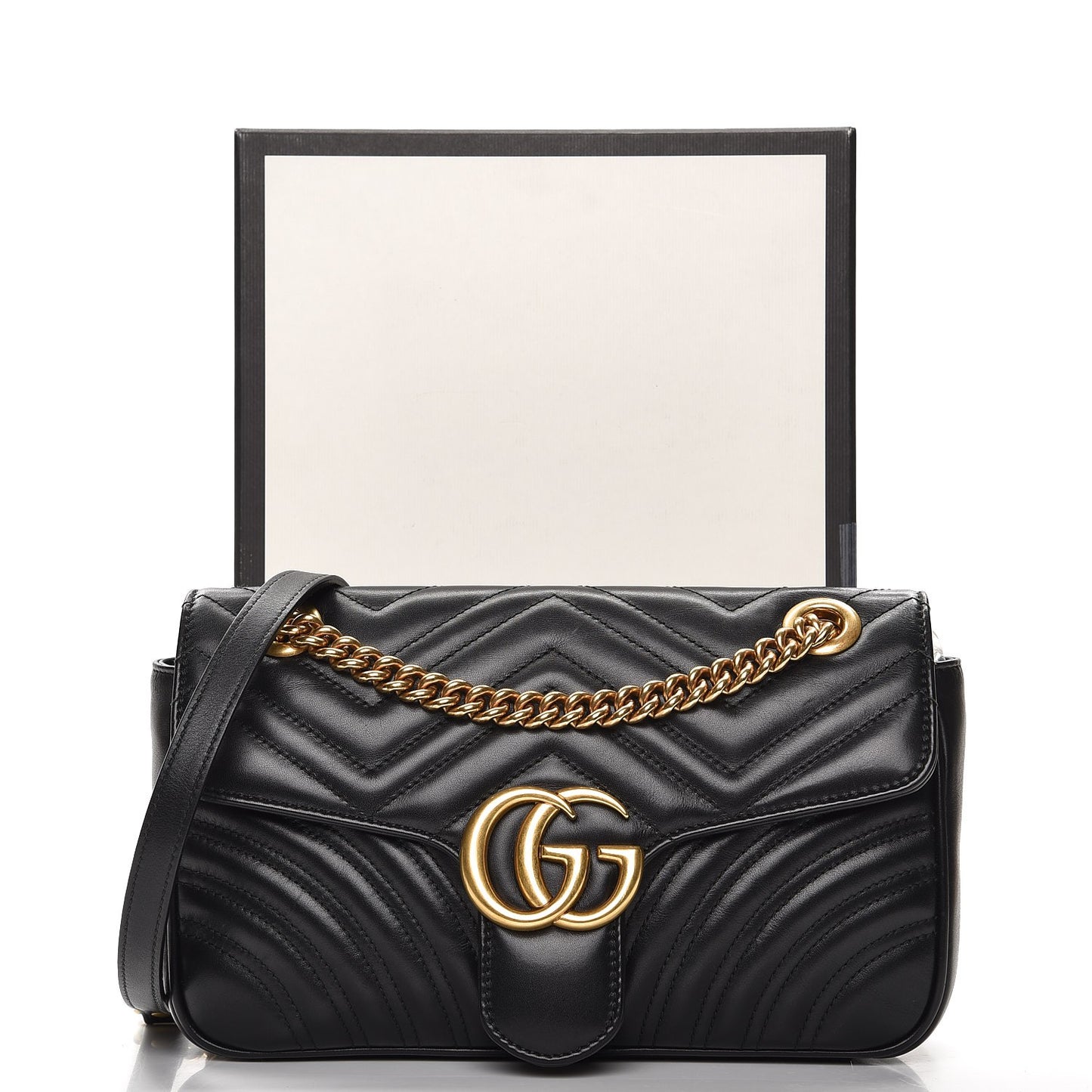 Calfskin Matelasse Small GG Marmont Shoulder Bag Black