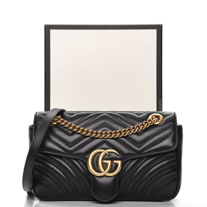 Gucci Calfskin Matelasse Small GG Marmont Shoulder Bag Black 8 of 10