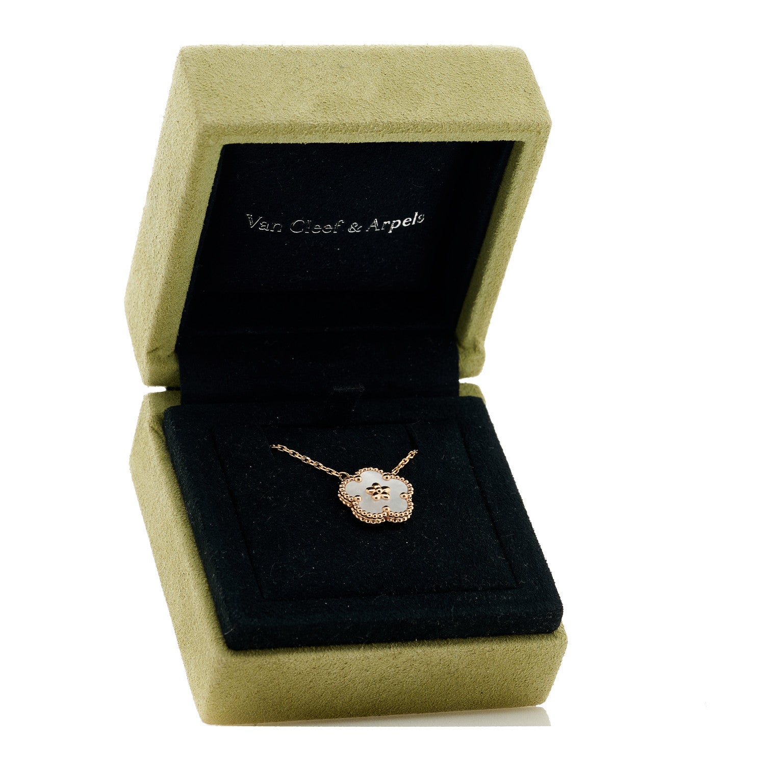 Van Cleef & Arpels 18K Rose Gold Mother Of Pearl Lucky Spring Plum Blossom Necklace 6 of 6