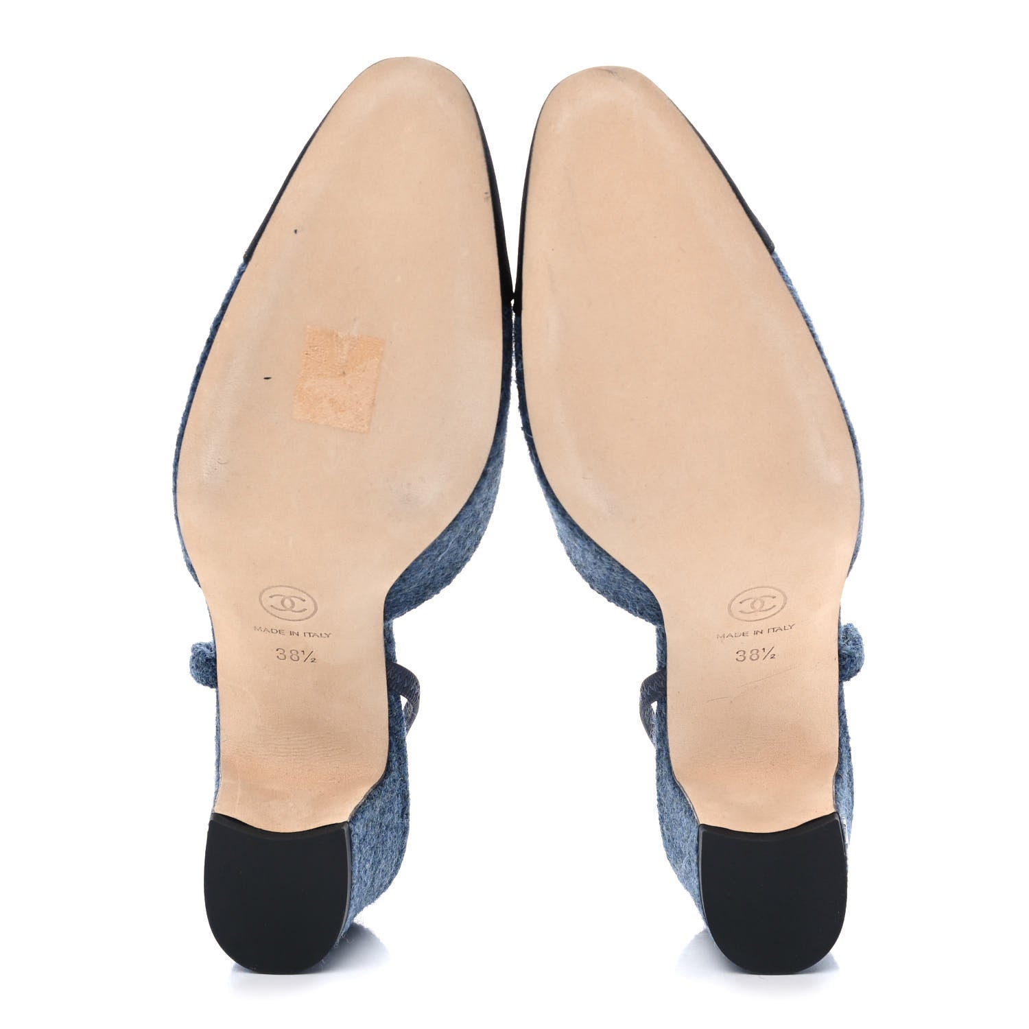 Chanel Tweed Grosgrain Cap Toe CC Slingback Pumps 38.5 Blue Black 4 of 8