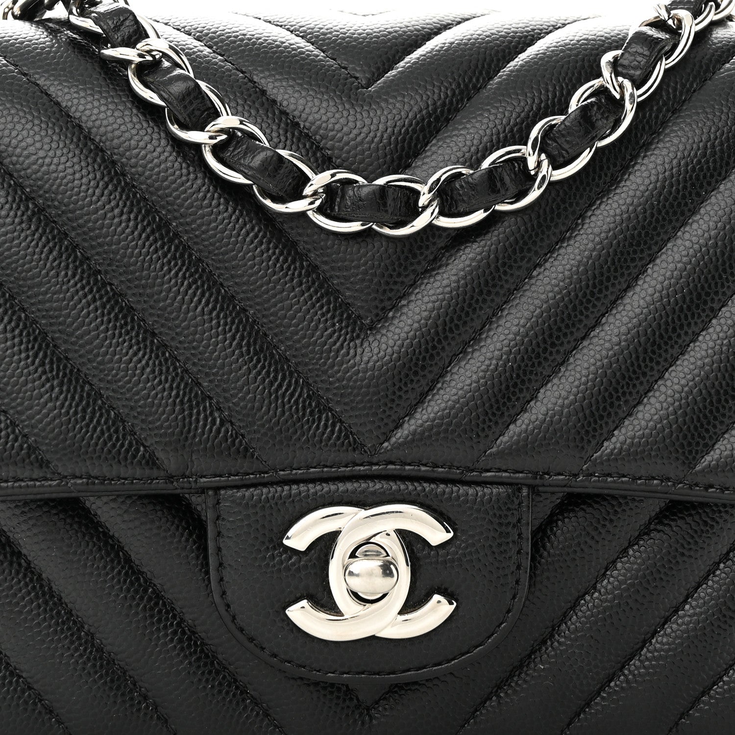 Chanel Caviar Chevron Quilted Mini Square Flap Black 8 of 10