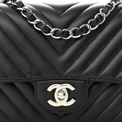 Chanel Caviar Chevron Quilted Mini Square Flap Black 8 of 10