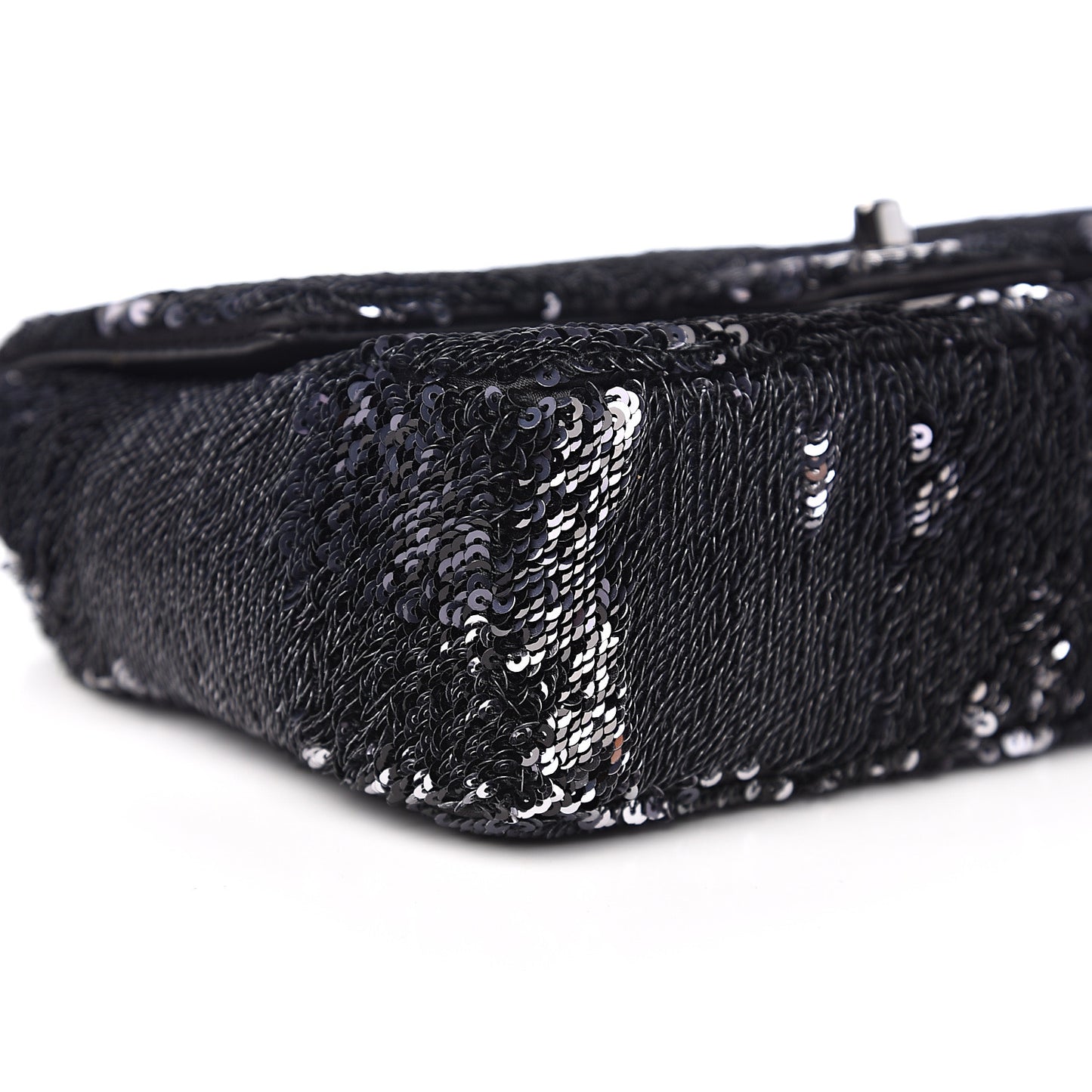 Sequin Mini Rectangular Single Flap Black Silver