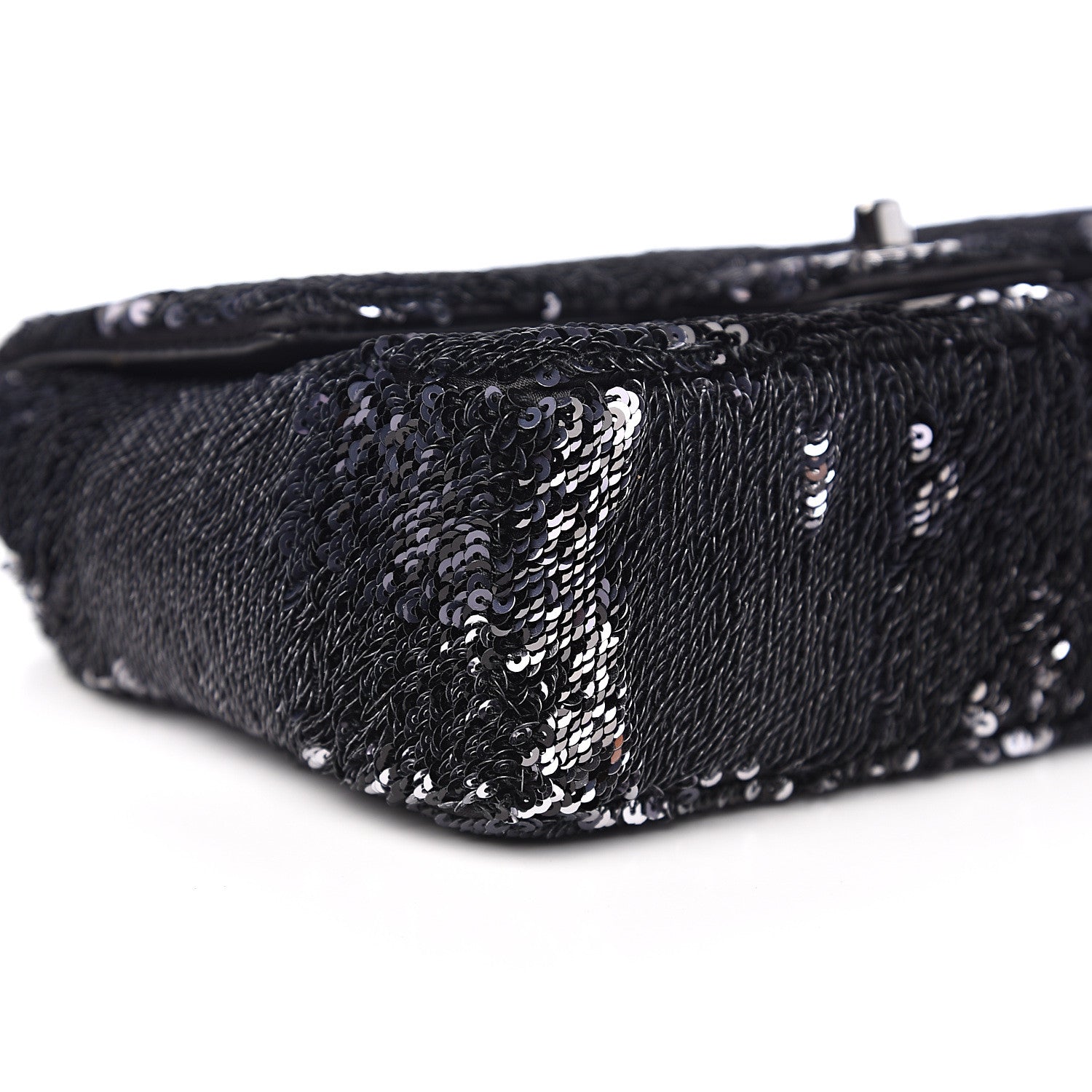 Chanel Sequin Mini Rectangular Single Flap Black Silver 7 of 10