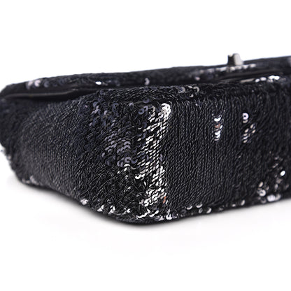 Chanel Sequin Mini Rectangular Single Flap Black Silver 7 of 10