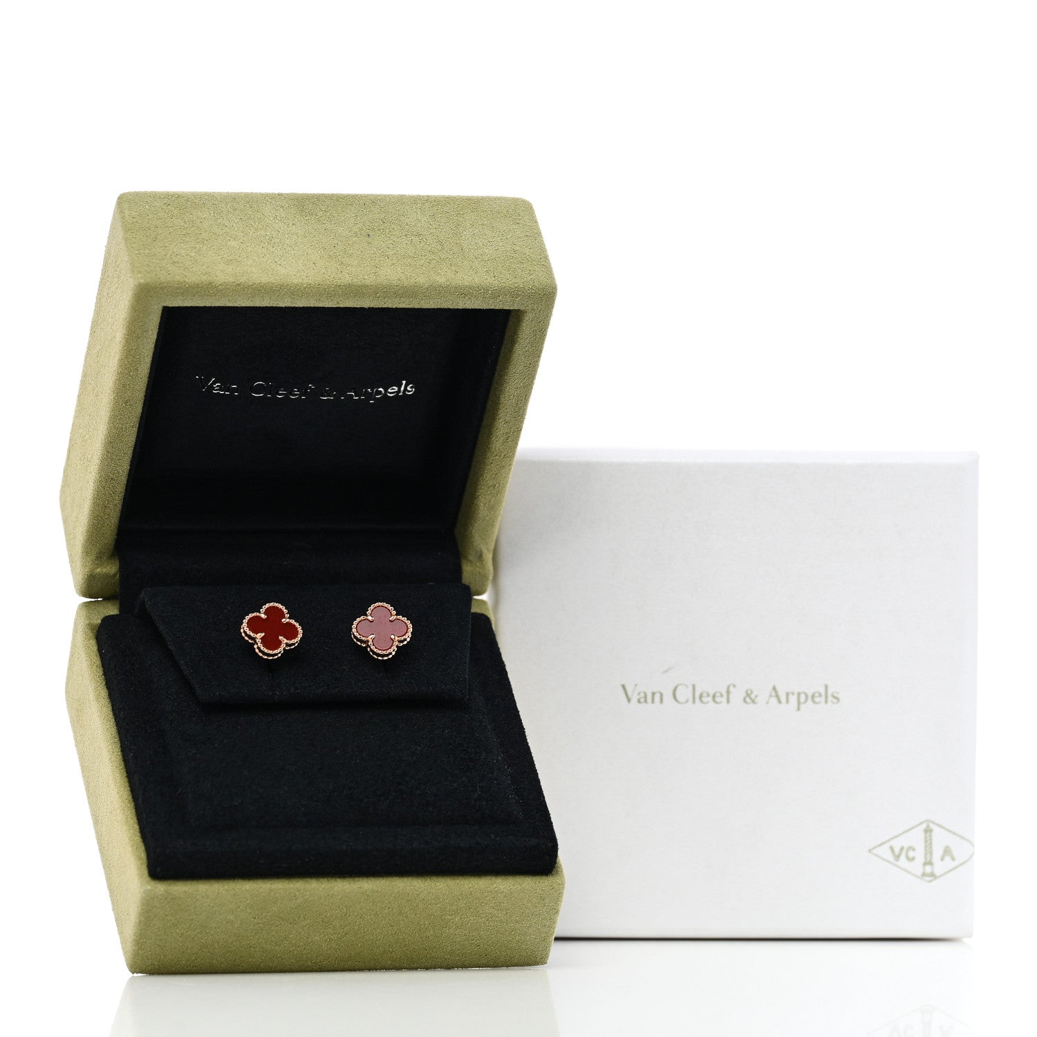 Van Cleef & Arpels 18K Rose Gold Carnelian Sweet Alhambra Earrings 5 of 5