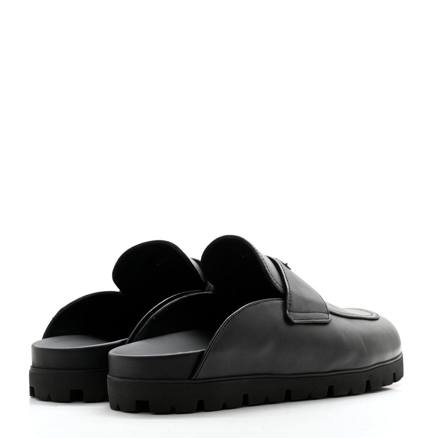 City Calfskin Triangle Logo 20mm Flat Mules 12 Black