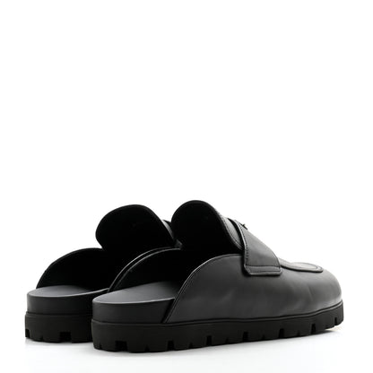 Prada City Calfskin Triangle Logo 20mm Flat Mules 12 Black 4 of 10
