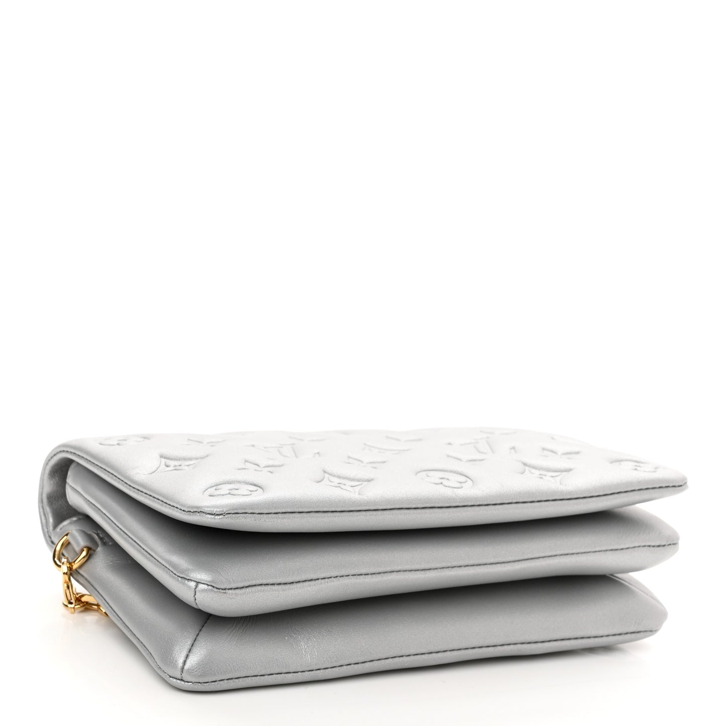 Metallic Lambskin Embossed Monogram Pochette Coussin Silver