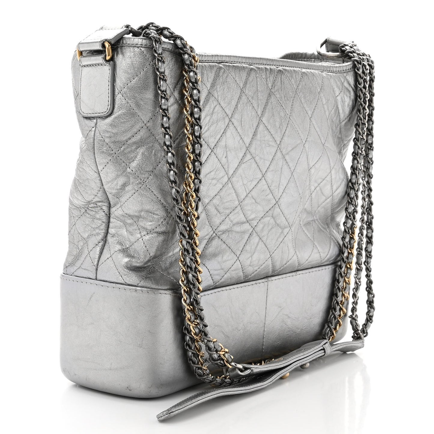 Metallic Aged Calfskin Quilted Large Gabrielle Hobo Silver