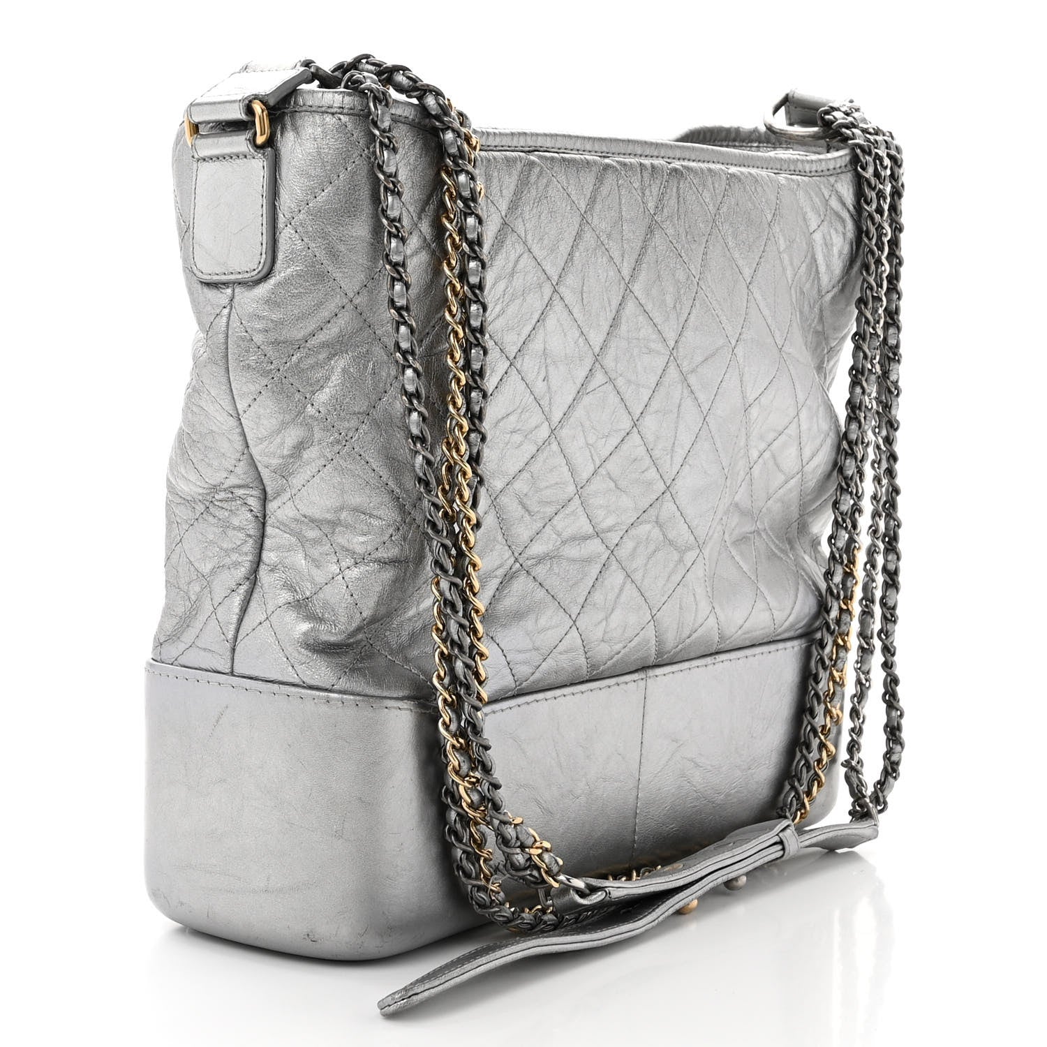 Chanel Metallic Aged Calfskin Quilted Large Gabrielle Hobo Silver 3 of 17