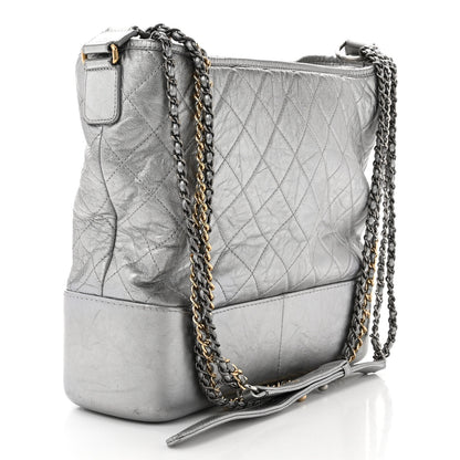 Chanel Metallic Aged Calfskin Quilted Large Gabrielle Hobo Silver 3 of 17