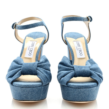 Jimmy Choo Denim Heloise Platform Sandals 39.5 Blue 2 of 7