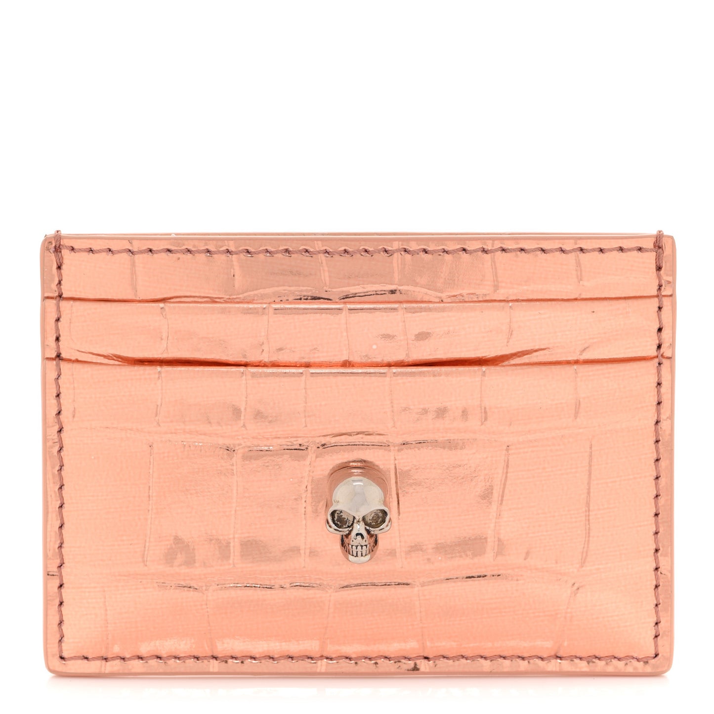 Calfskin Crocodile Embossed Skull Card Holder Rose Gold