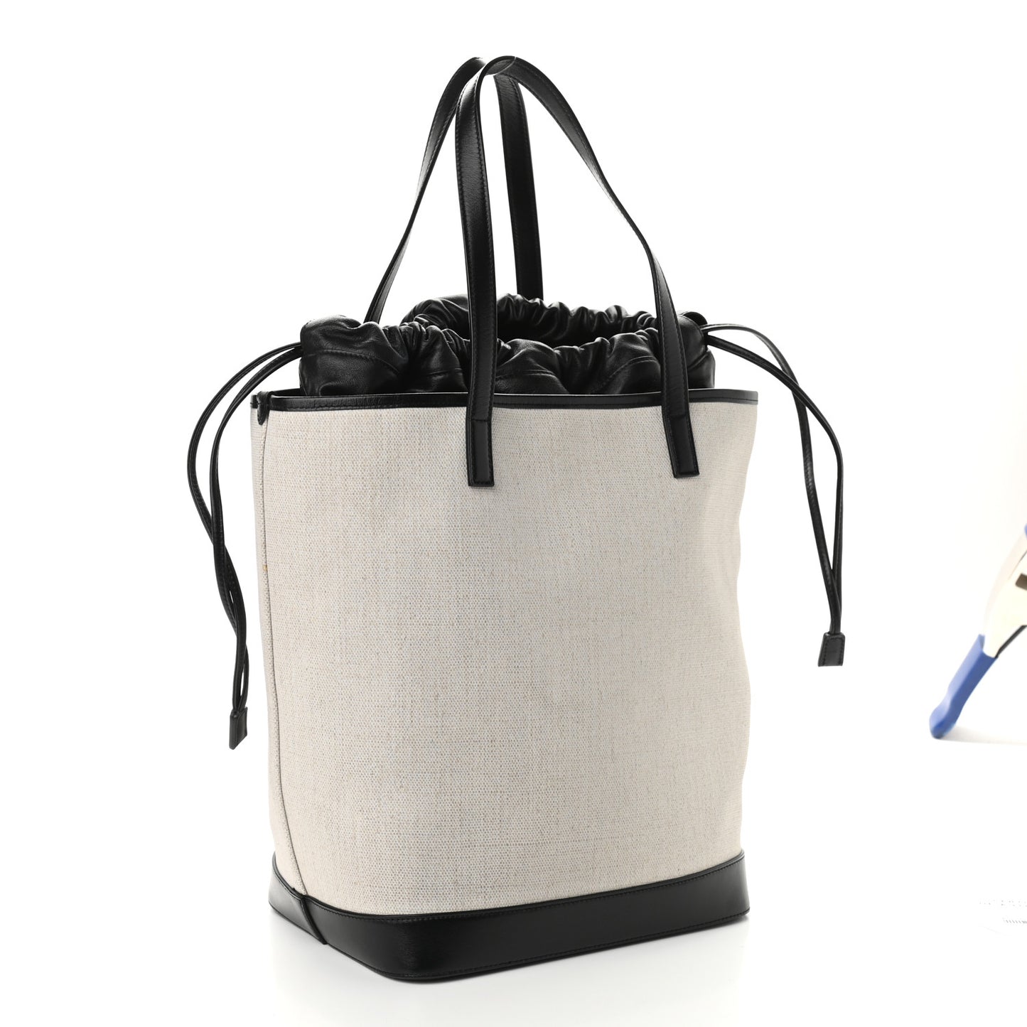 Canvas Calfskin Teddy Drawstring Shopping Tote White Black