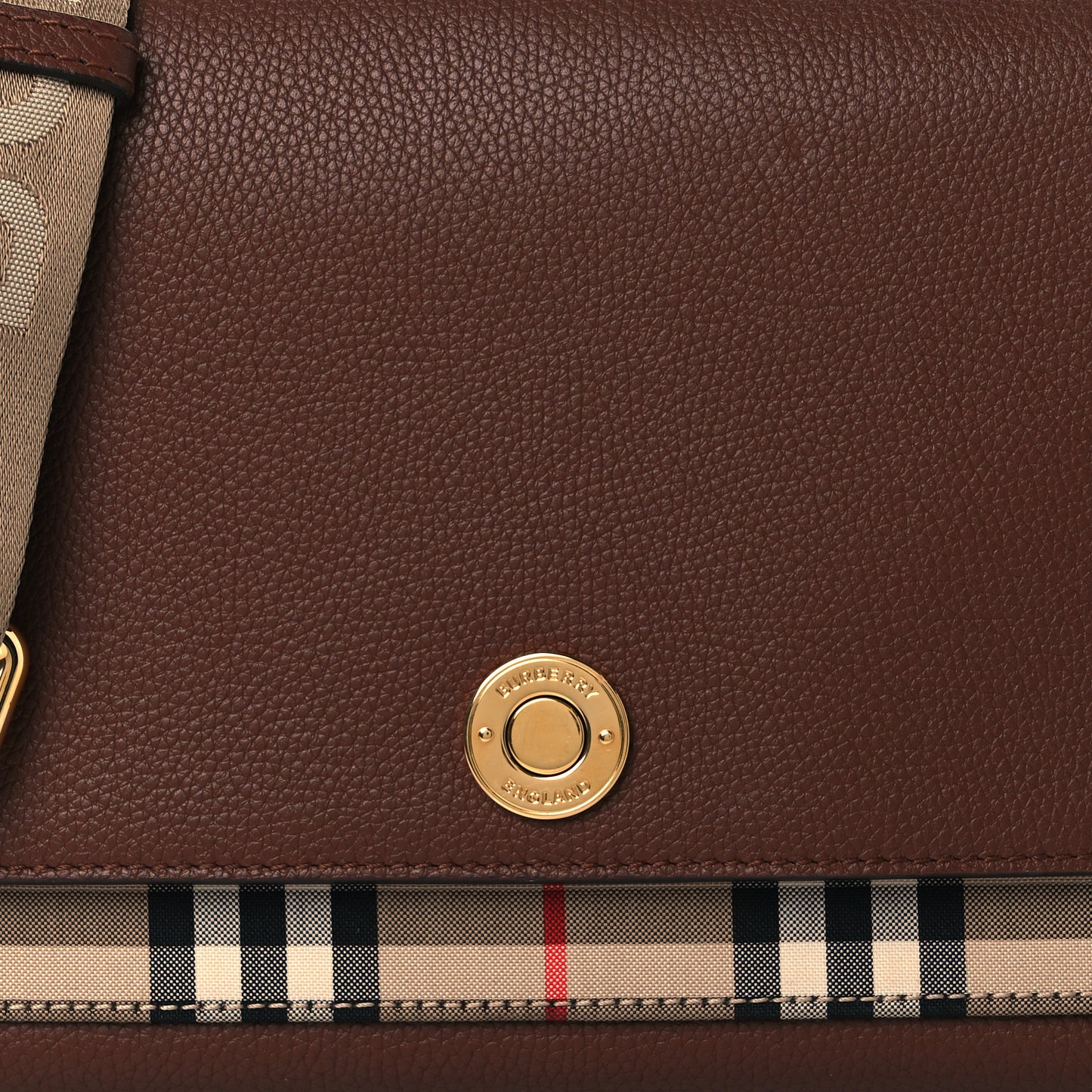 Grainy Calfskin Vintage Check Note Crossbody Bag Malt Brown