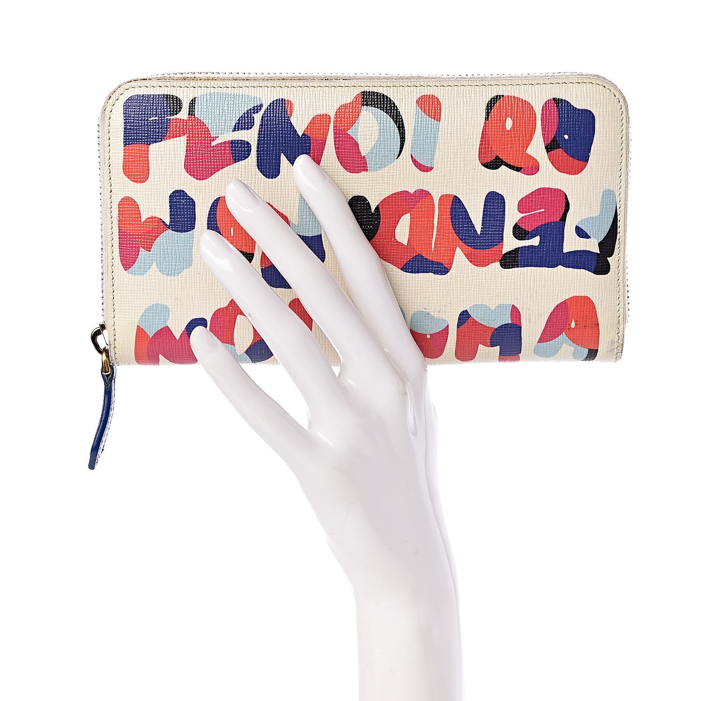 Vitello Elite Fendi Roma Simply Zip Around Wallet White Multicolor
