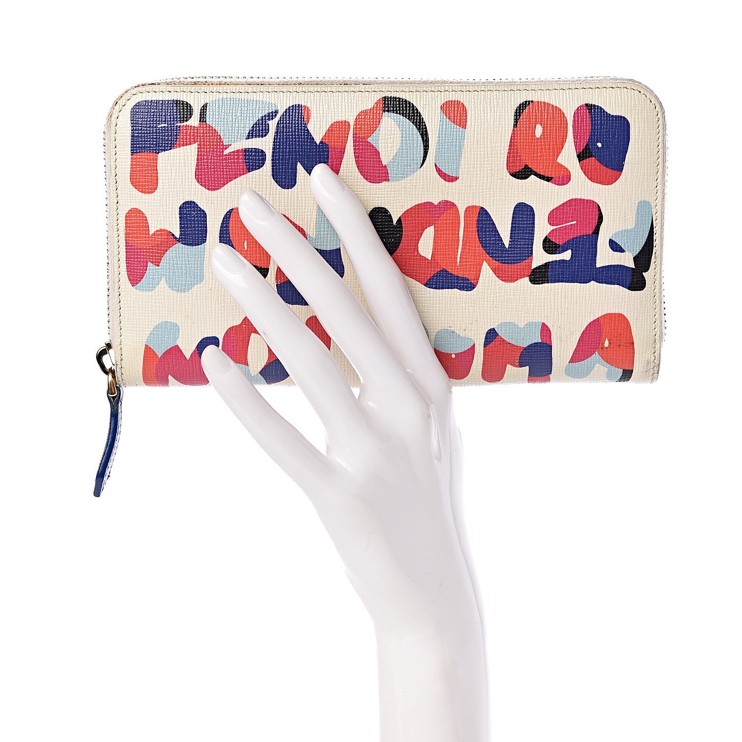 Fendi Vitello Elite Fendi Roma Simply Zip Around Wallet White Multicolor 2 of 11