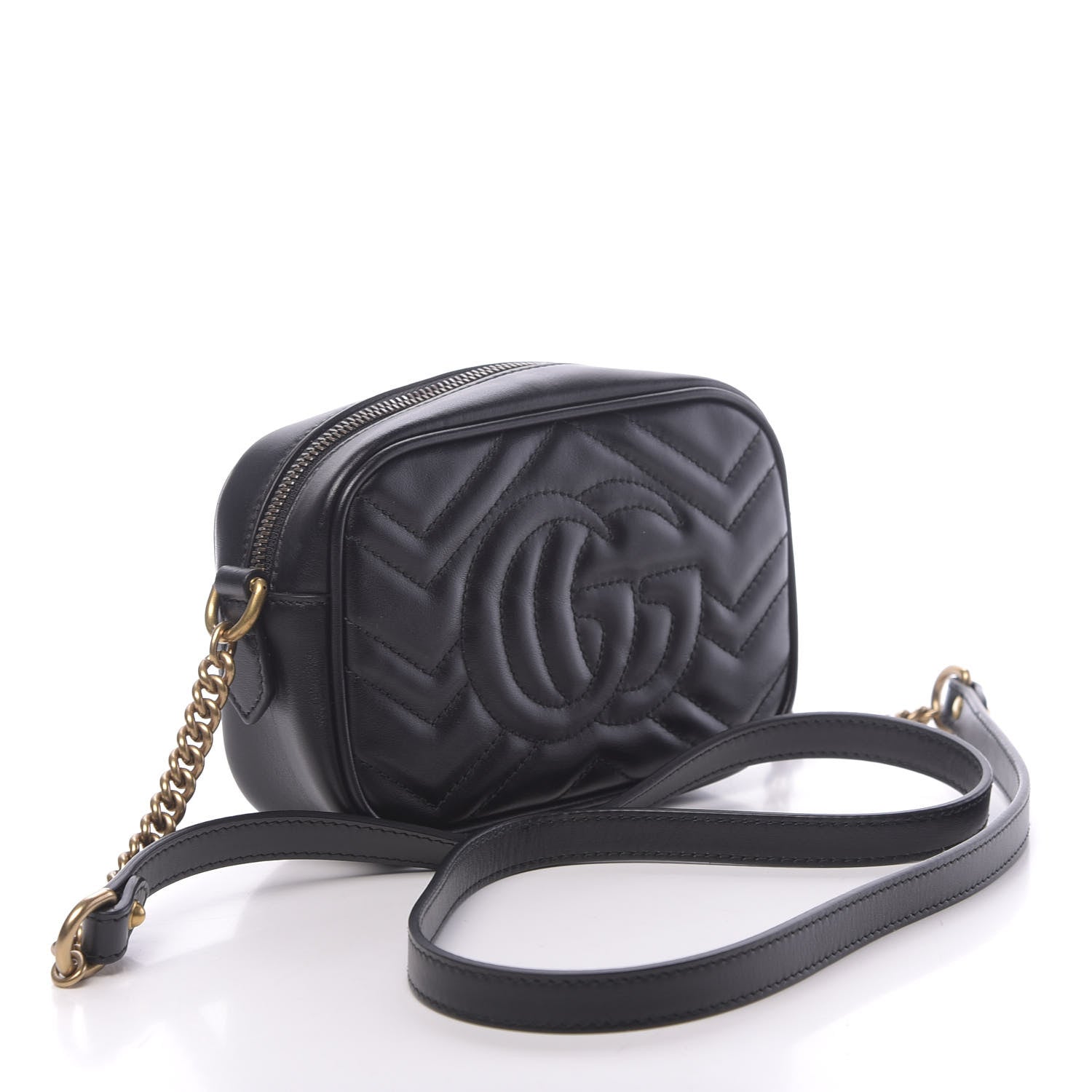 Gucci Calfskin Matelasse Mini GG Marmont Chain Shoulder Bag Black 3 of 10